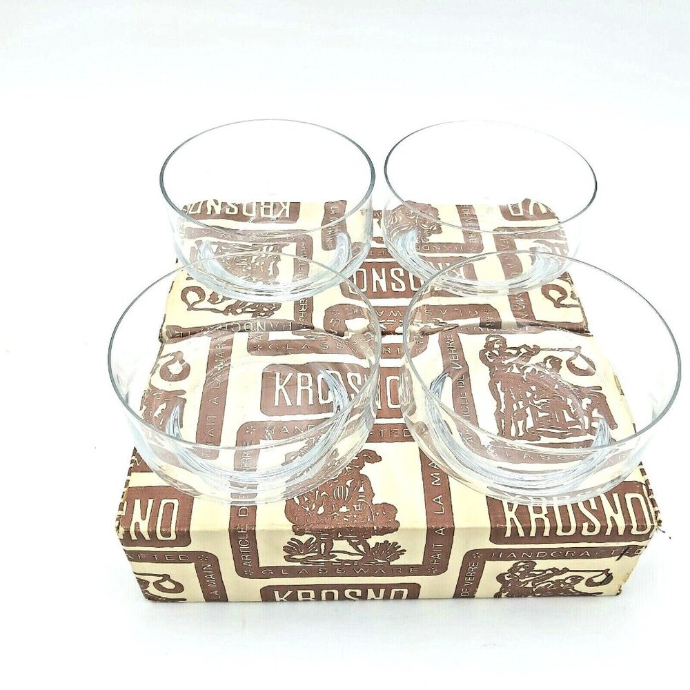 Krosno Handcrafted Glassware Bowls Set of 4 Original Box Poland 4.75 inch Diam